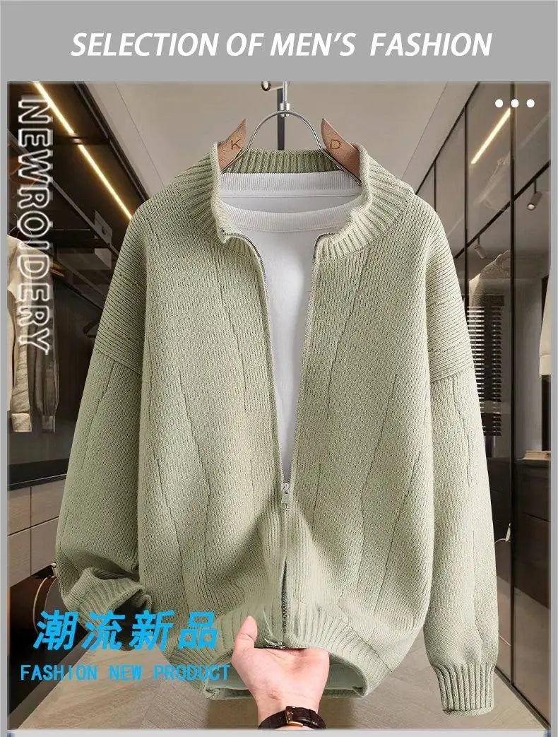 2026 Autumn Men's High Quality Comfortable Loose Solid Color Knitted Cardigan jacket Men's Fashion Trend Casual Sweater men