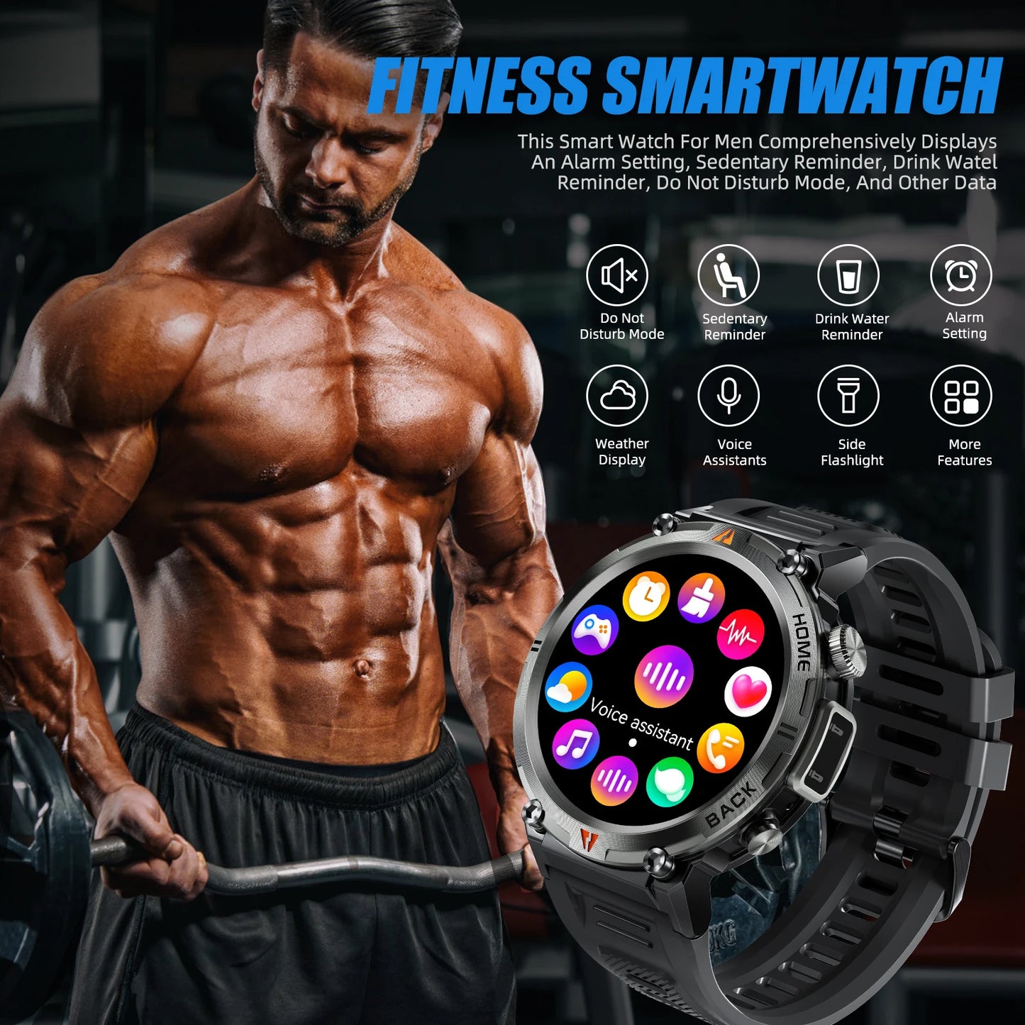 EIGIIS KE3 Bluetooth Call Smart Watch Men Full Touch Screen Health Monitor Clock With Flashlight Men SmartWatch For IOS Android