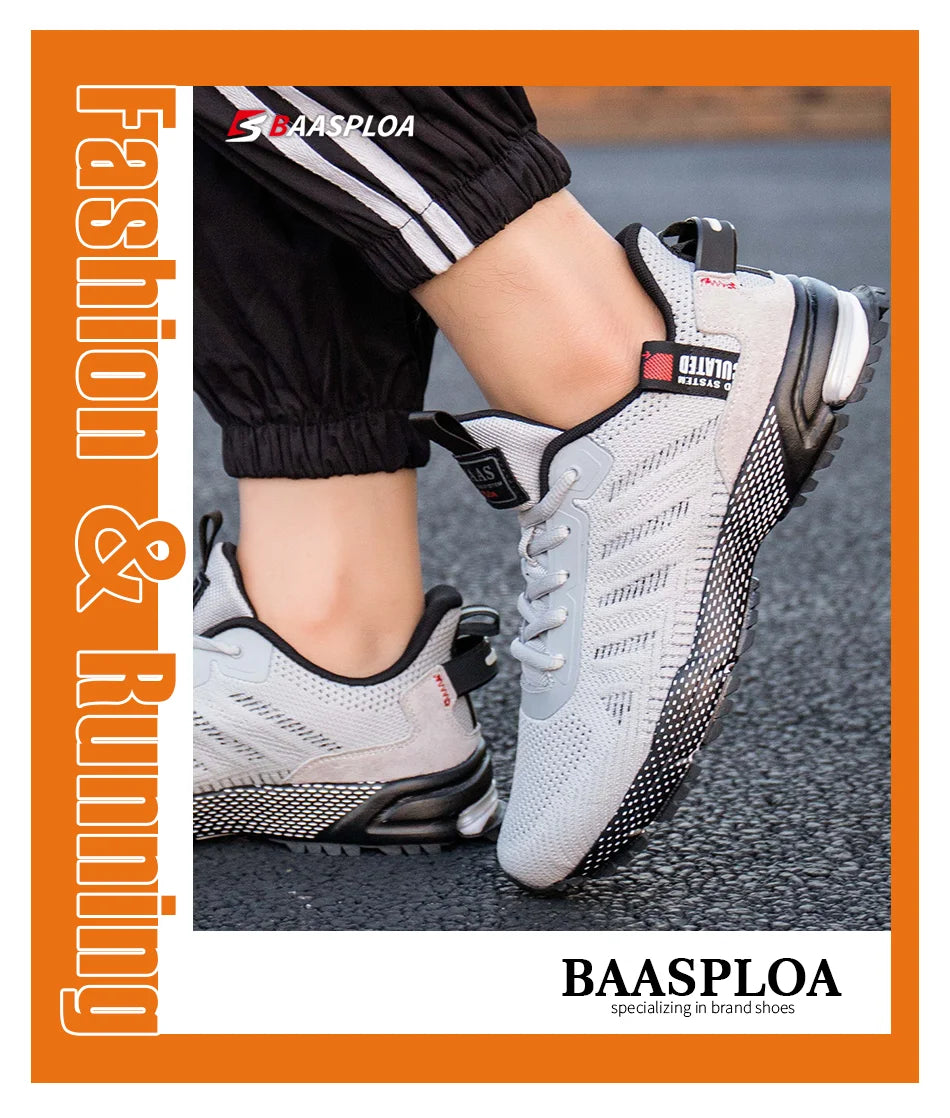 Baasploa Men Running Shoes Lightweight Breathable Jogging Sport Shoes Male Lace-up Fashion Comfort Casual Sneakers Non-slip