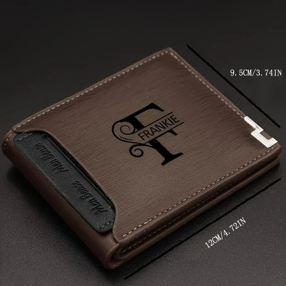 Custom Engraved Initials & Name PU Leather Wallet Men Gift for Birthday, Anniversary, Father's Day, Christmas Gift Personalized