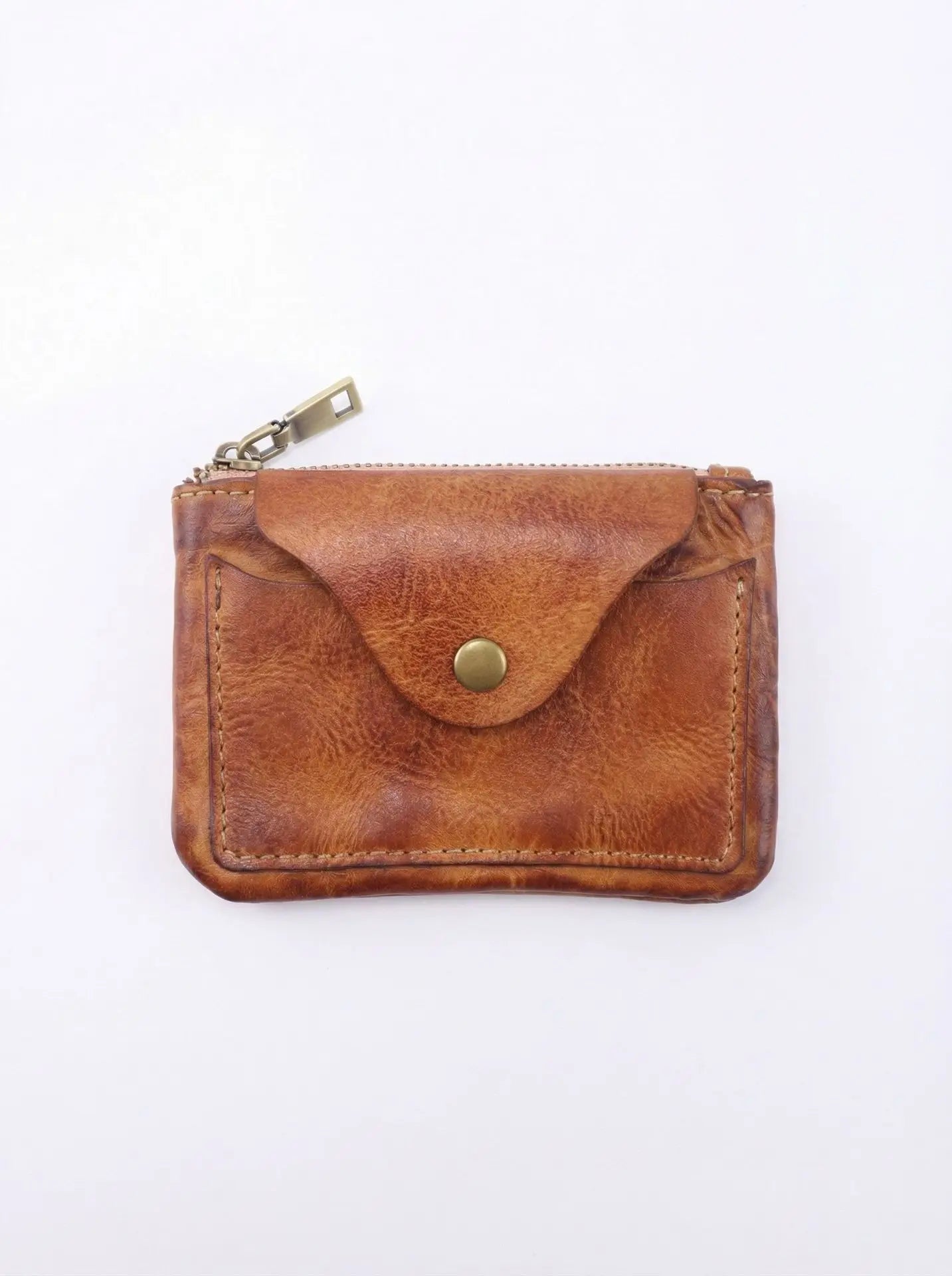 New Slim Short Men's Wallet Vintage Genuine Leather Card Holder Zipper Male Coin Purses High Quality Snap Men Money Clips
