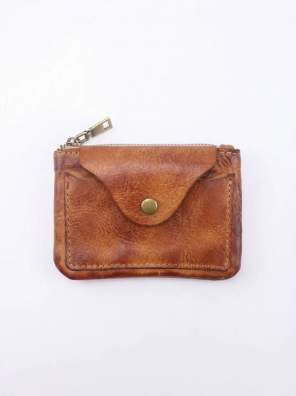 New Slim Short Men's Wallet Vintage Genuine Leather Card Holder Zipper Male Coin Purses High Quality Snap Men Money Clips