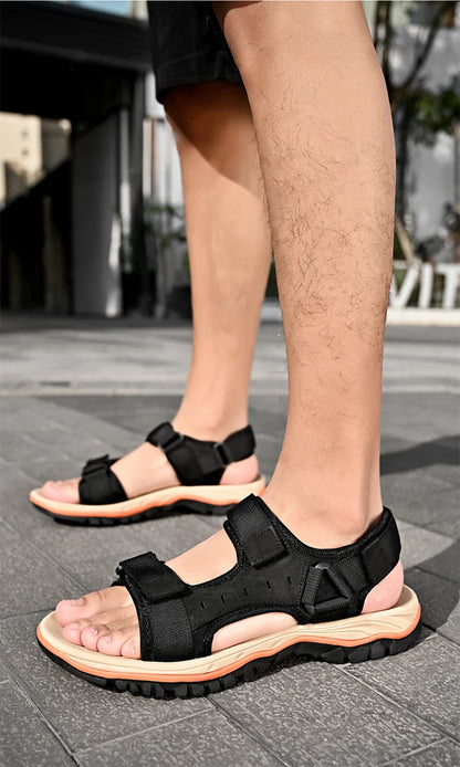 Summer Men's Genuine Leather Sandals Outdoor Roman Sandals Beach Anti slip Casual Lightweight Open Toe Boys' Sports Sandals