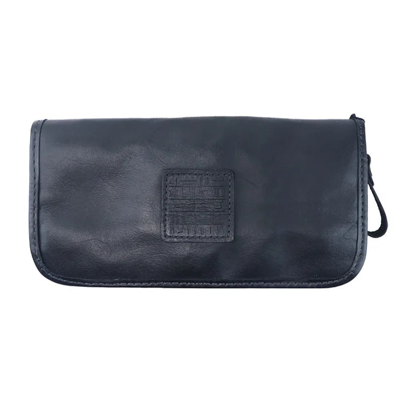 YETTIES Men's Vegetable Tanned Leather Long Clutch Wallet Large Capacity Multi-Function Document Vintage Business Handheld Purse