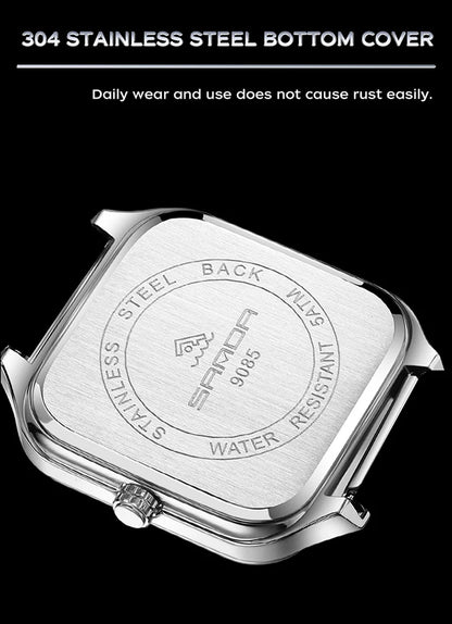 SANDA New Casual Men's Square Watches Fashion Hollow Skeleton Luminous 5ATM Waterproof Multifunction Chronograph Quartz Watch