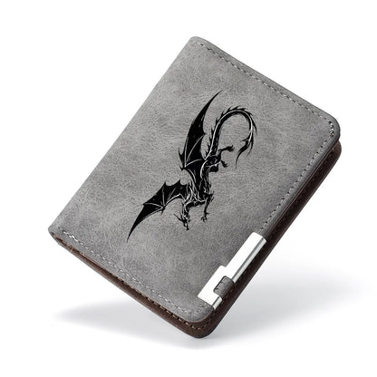 Men's Black Mini Wallet with Multiple Card Slots Dragon Pattern Simple Casual Design High-Quality Leather