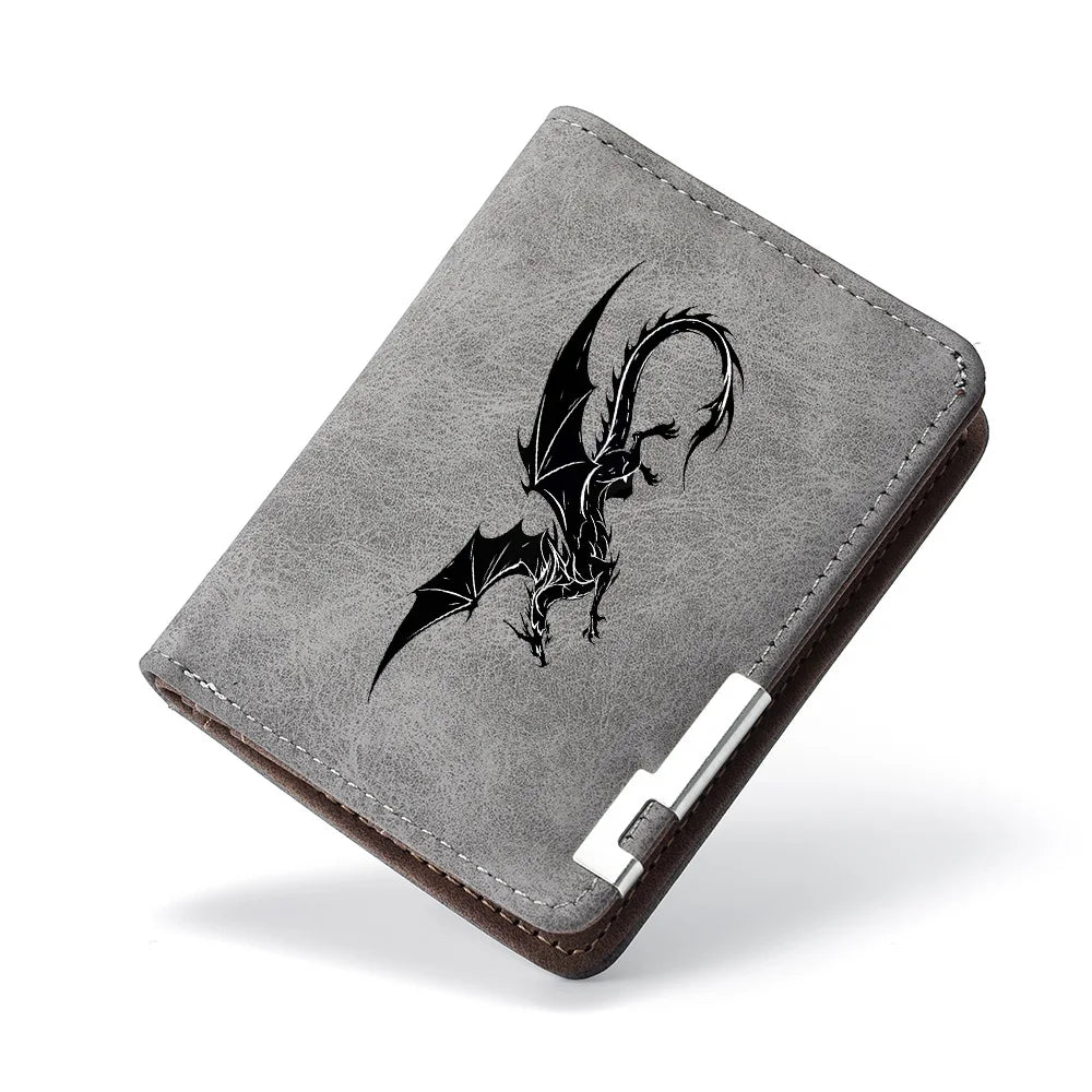 Men's Black Mini Wallet with Multiple Card Slots Dragon Pattern Simple Casual Design High-Quality Leather