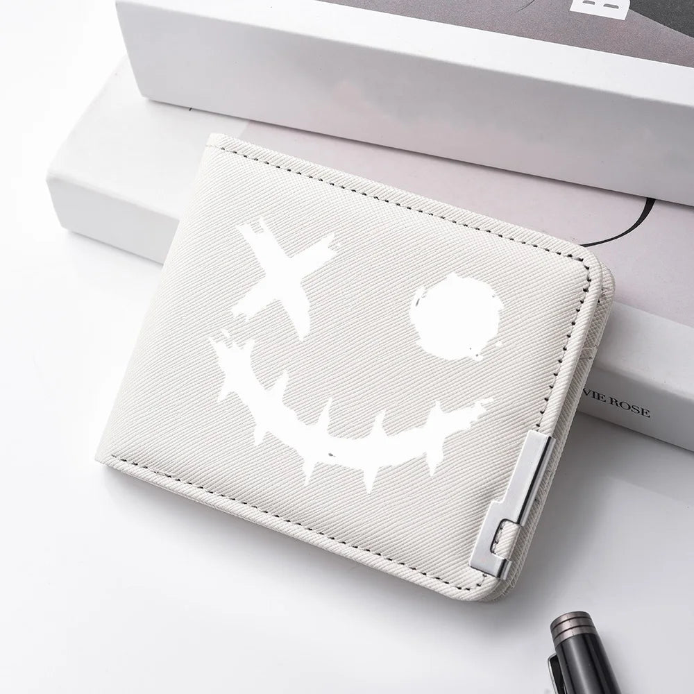 Cartoon Printed PU Leather Men's Wallet with Multiple Card Slots Slim Funny Expression Design Fashionable Compact Wallet