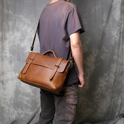 Retro Crazy Horse Leather Commuter Handbag Top Layer Cowhide Old Postman Bag British Style Leather Diagonal Shoulder Bag Male