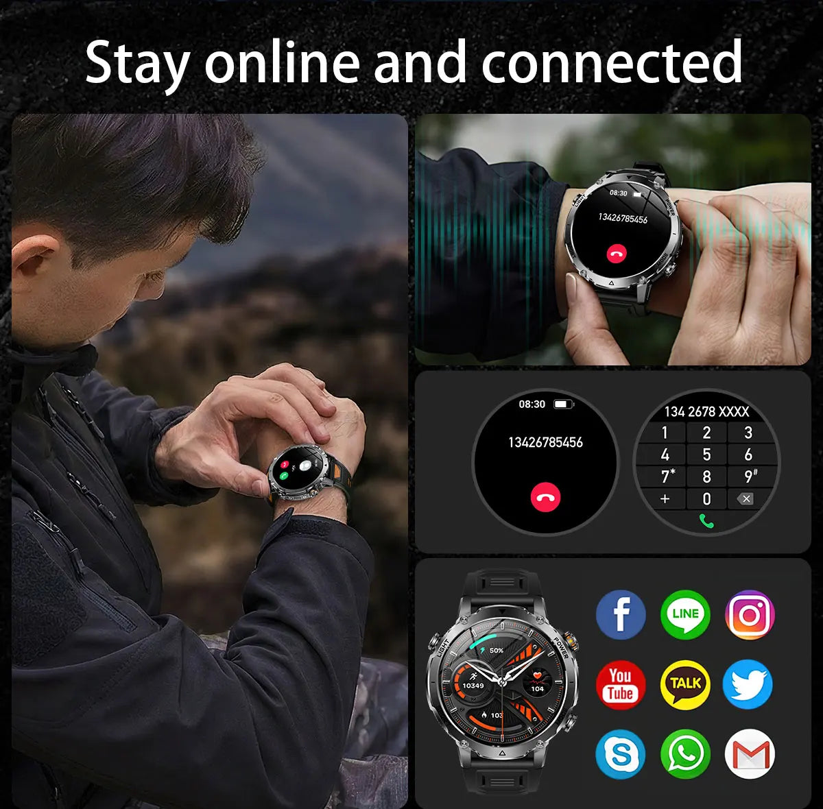 2026 New Military 1400mAh Battery Smart Watch Men Outdoor Flashlight 10ATM Waterproof Heart Rate Bluetooth Call Sports Bracelets