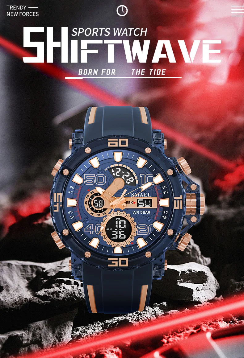 SMAEL 8136 50M Waterproof Military Watch for Men - LED Backlight Alarm Chronograph Stopwatch Shockproof Outdoor