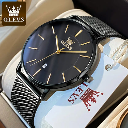 OLEVS 5869 Original Brand Fashion Men's Watch Simplicity Dial Trendy Quartz Watch Waterproof Date Milanese Mesh Belt  Wristwatch