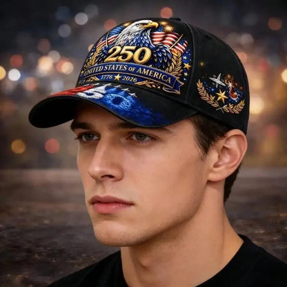 250th Anniversary American Baseball Cap, 1776-2026 Flag Golden Eagle Jet Plane Design, Patriotic Unisex Hat, Ideal Gift for