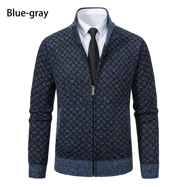Men's Knitted Cardigan Coat Korean Slim Fit Trendy Sweater Autumn Winter Zip Up Mens Fleece Lined Top Clothing