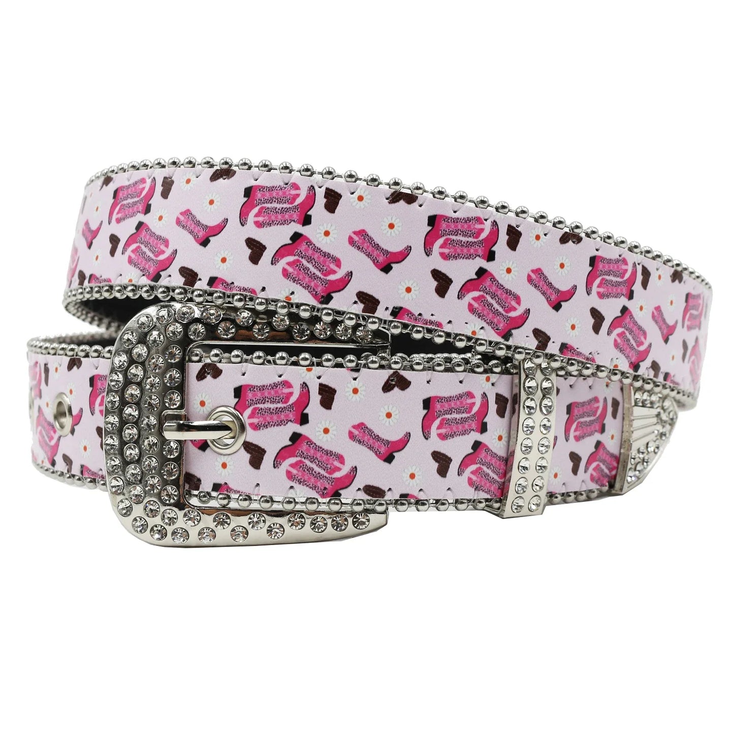 Rhinestone belt blue totem print New Women's Fashion Rhinestone Versatile Fashion PU Leather Belt Jeans Punk Rock Y2K Belt