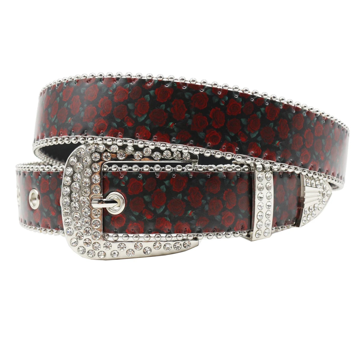 Rhinestone belt blue totem print New Women's Fashion Rhinestone Versatile Fashion PU Leather Belt Jeans Punk Rock Y2K Belt