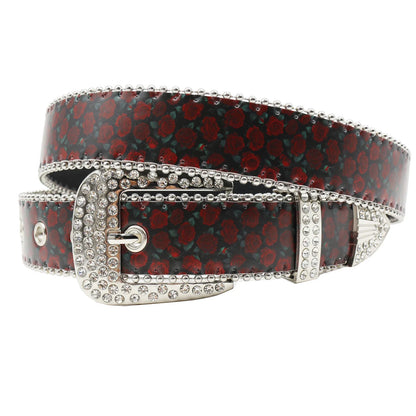 Rhinestone belt blue totem print New Women's Fashion Rhinestone Versatile Fashion PU Leather Belt Jeans Punk Rock Y2K Belt