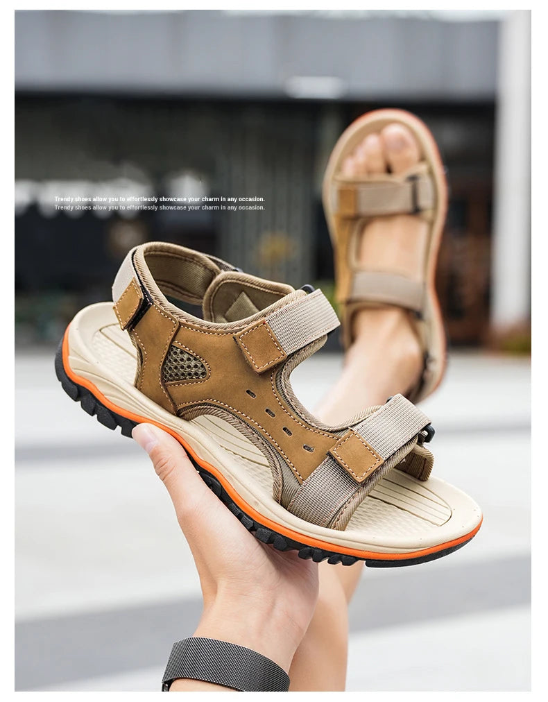 Brand Summer Men's Sandals Genuine Leather Men Slippers Gladiator Men Beach Sandals Soft Comfortable Outdoors Wading Shoes 38-47