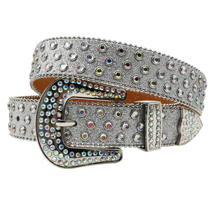 Rhinestone belt Leopard Shiny leather belts for women western rhinestone studded belt men vintage diamond  belt jeans waistbands