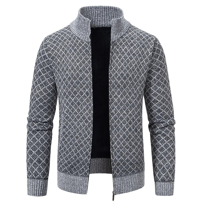 Men's Knitted Cardigan Coat Korean Slim Fit Trendy Sweater Autumn Winter Zip Up Mens Fleece Lined Top Clothing