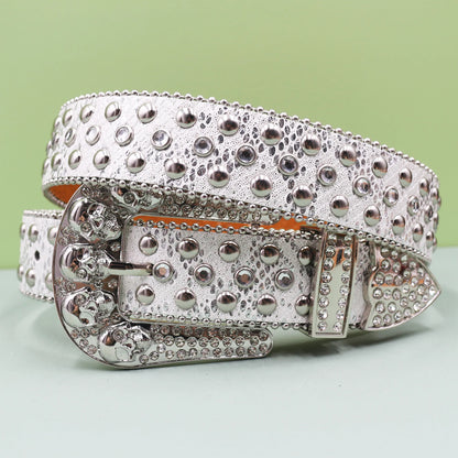 Punk Skull Leopard Rhinestones Belt Diamond Bling Men Western Cowgirl Cowboy Luxury Strap Studded Belts