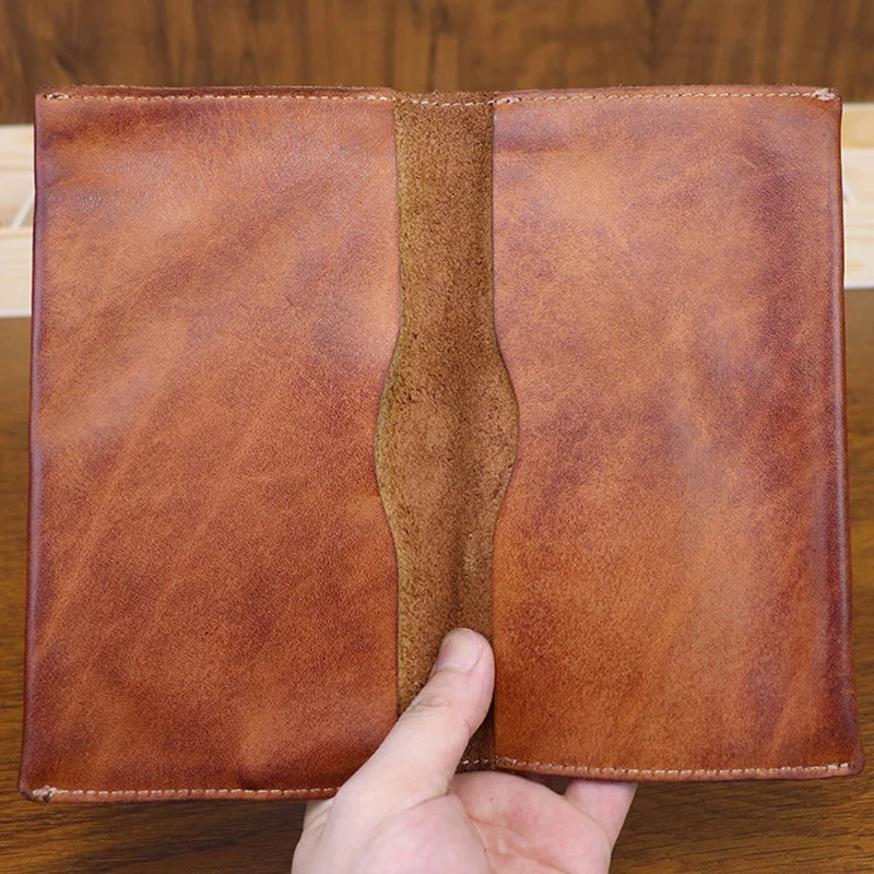 Large Capacity Men Wallet Vintage Genuine Cow Leather Handbag Card Holder Phone Pocket High Quality Handmade Male Money Clips