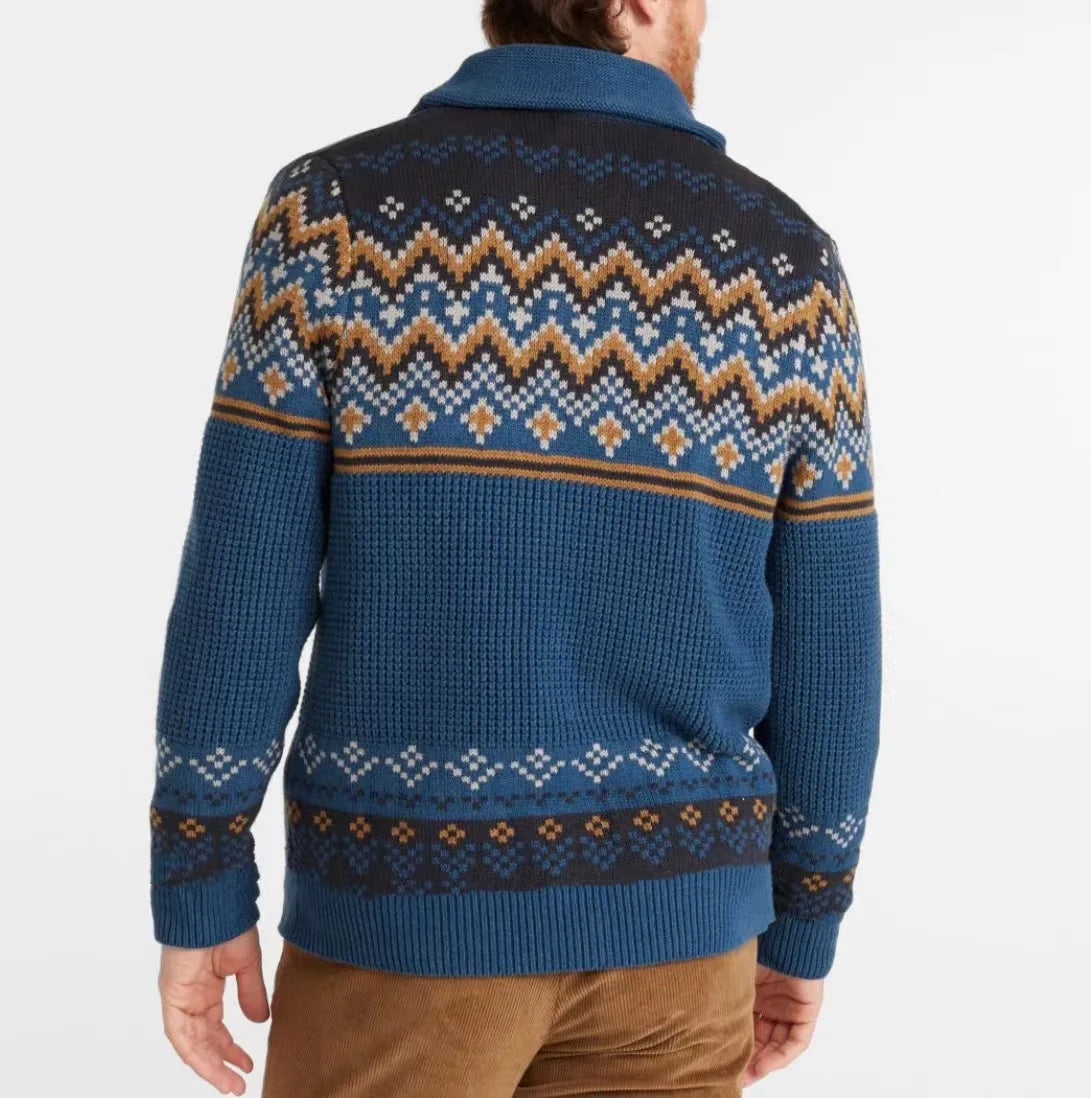 2026 Men's Winter Knitted Sweater Jacket Vintage Jacquard Cardigan Sweaters Lapel Single Breasted Knitted Sweater Coats for Men