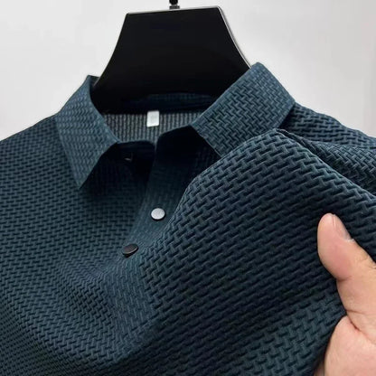Men's Bone Flower Solid Color Polo Shirt Business Casual Short Sleeve Summer Breathable Versatile Top
