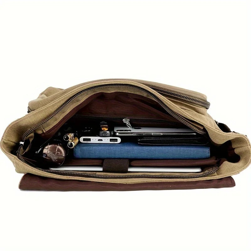 Retro Canvas Messenger Bag for Men, Large Sling Bag, Casual Crossbody Bag for Hanging Out Daily Commute, School Bag College Bags