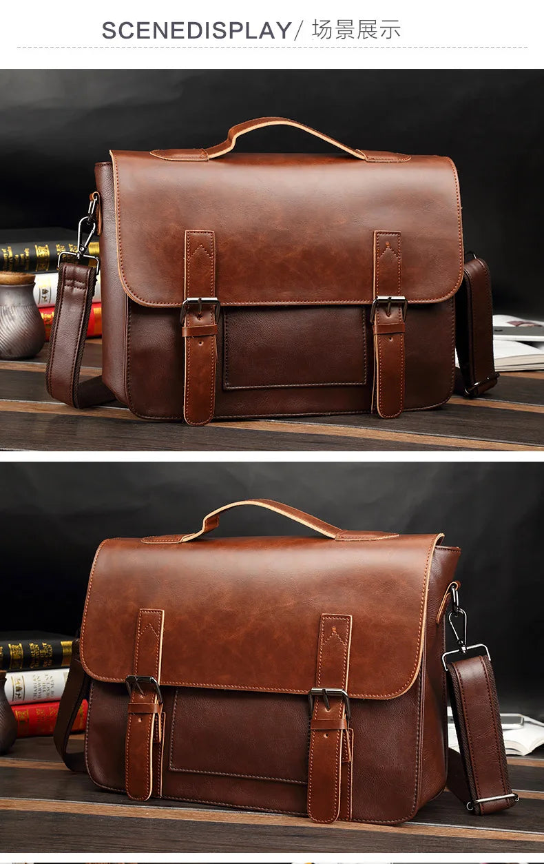 Retro Fashion Messenger Bag Men Luxury PU Leather Crossbody Bags Men Handbag Briefcases Laptop Bag Men Shoulder Messenger Bags