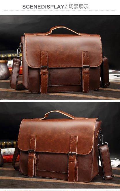 Retro Fashion Messenger Bag Men Luxury PU Leather Crossbody Bags Men Handbag Briefcases Laptop Bag Men Shoulder Messenger Bags