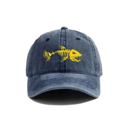 Fishbone Baseball Cap Summer Distressed Dad Hats Men Women Outdoor Casual Printed Fishing Skeleton Fish Bone Caps