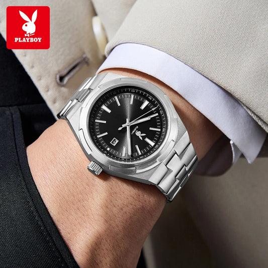 PLAYBOY 3112 Brand original authentic stainless steel strap luminous function calendar display men's quartz watch