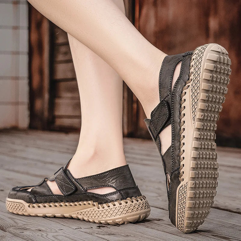 Male Casual Leather Summer Shoes Versatile Men's Sandals Durable Handmade Stitching Besch Shoes Non Slip Roma Footwear Sandals