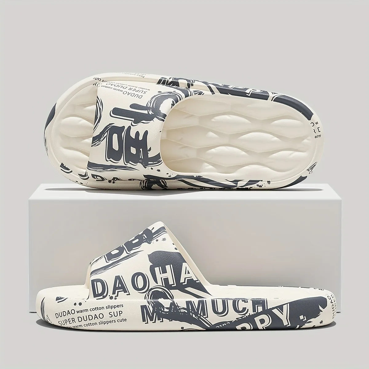 2026 Trendy Eva Graffiti Slides For Men And Women Soft Comfortable Black White Design Playful Patterns Casual Home Outdoor Wear