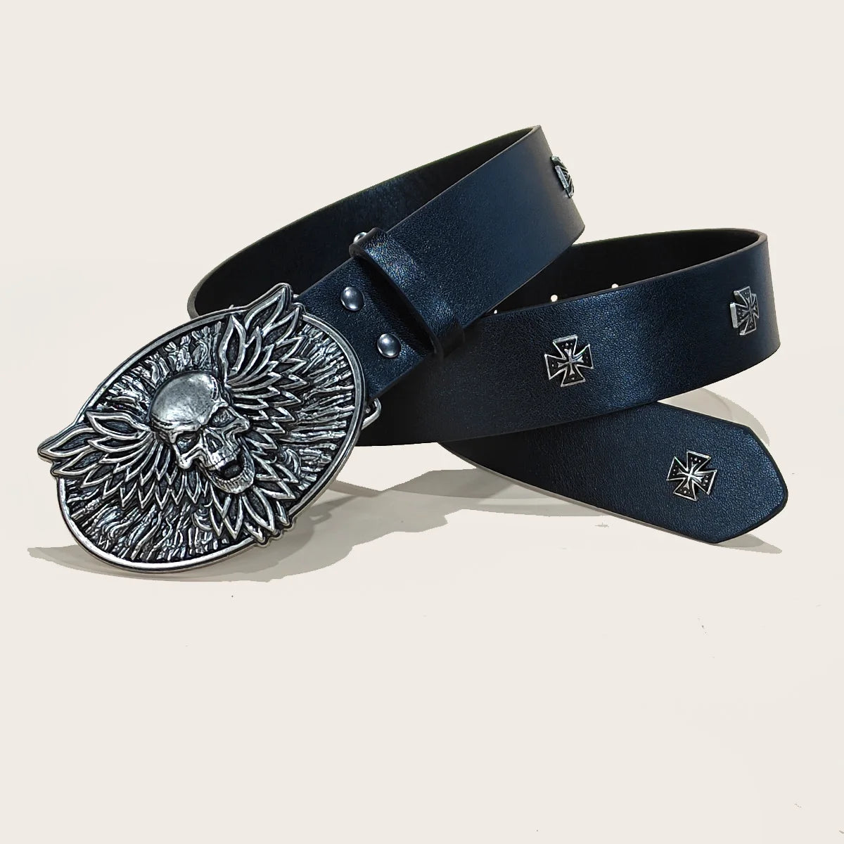 Black Punk Style PU Leather Belt Unisex Gothic Fashion Accessory Cross rivet decoration Y2K rock hip-hop style Jeans Belt Gift