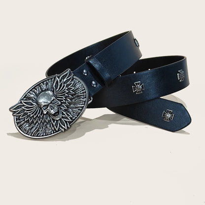 Black Punk Style PU Leather Belt Unisex Gothic Fashion Accessory Cross rivet decoration Y2K rock hip-hop style Jeans Belt Gift