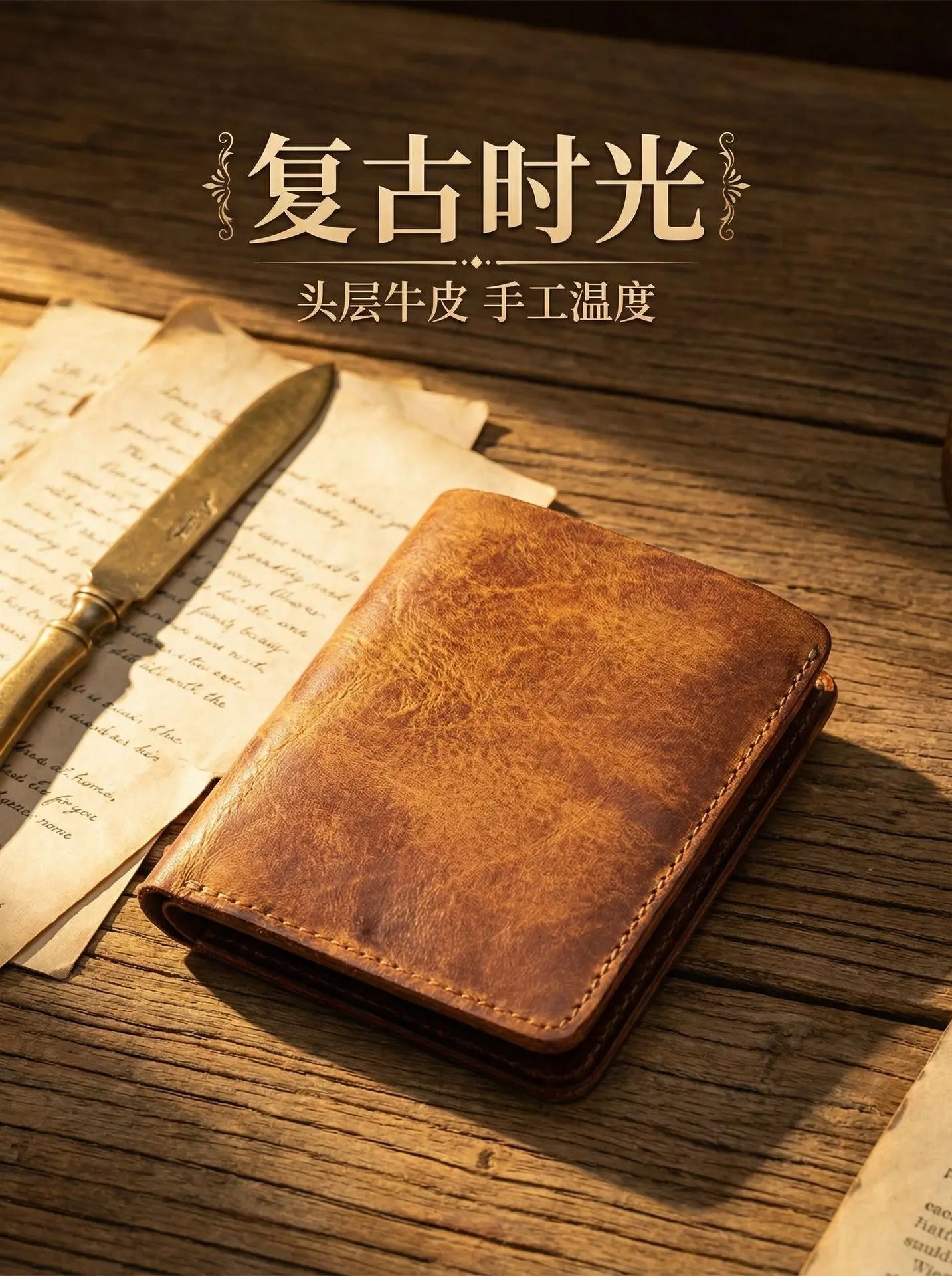 Retro Handcrafted Genuine Leather Small Wallet for Men, Vintage Durable EDC Card Holder, Men Multi-card Slots Organizer Wallet