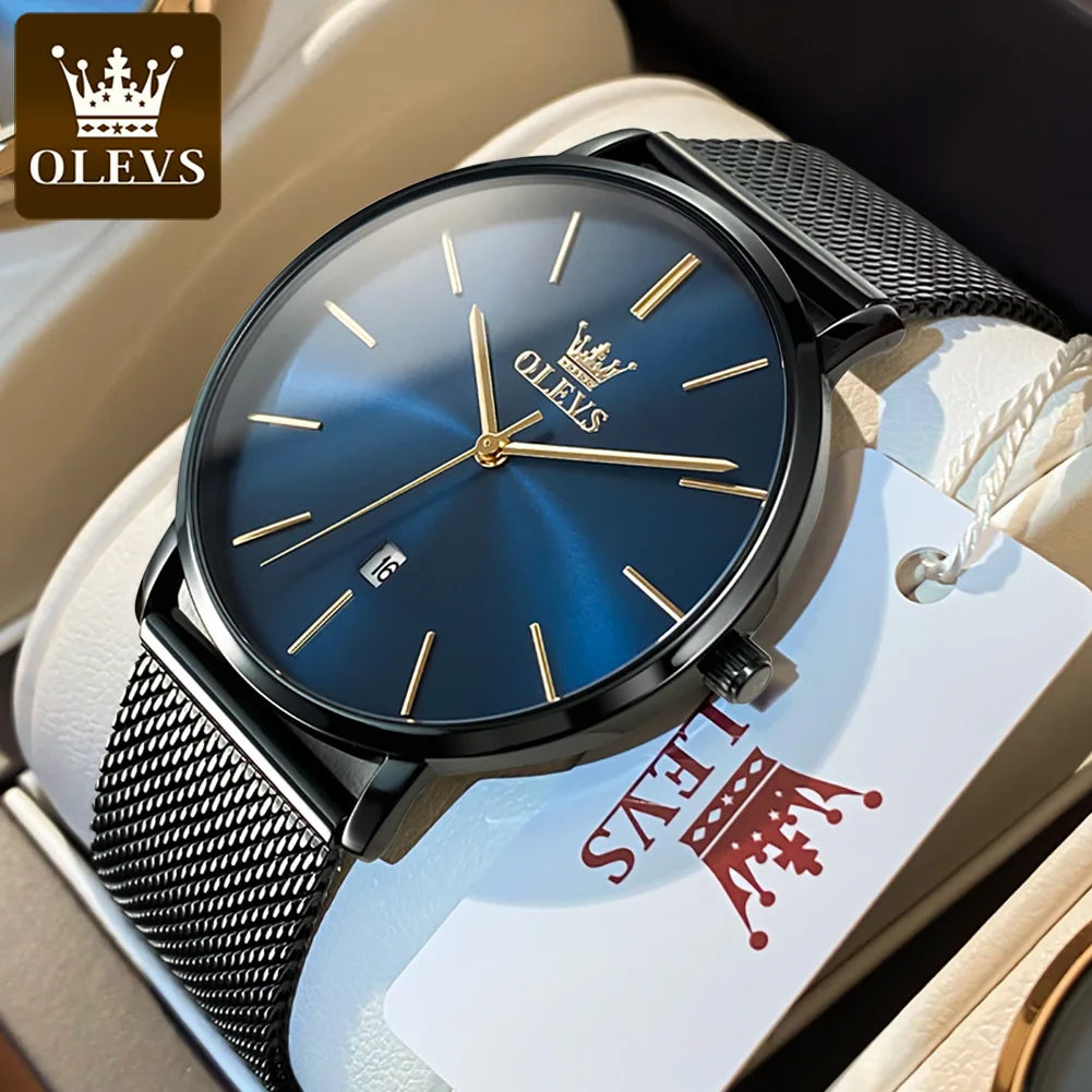 OLEVS 5869 Original Brand Fashion Men's Watch Simplicity Dial Trendy Quartz Watch Waterproof Date Milanese Mesh Belt  Wristwatch