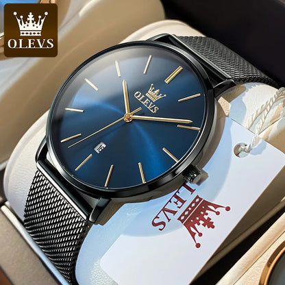 OLEVS 5869 Original Brand Fashion Men's Watch Simplicity Dial Trendy Quartz Watch Waterproof Date Milanese Mesh Belt  Wristwatch