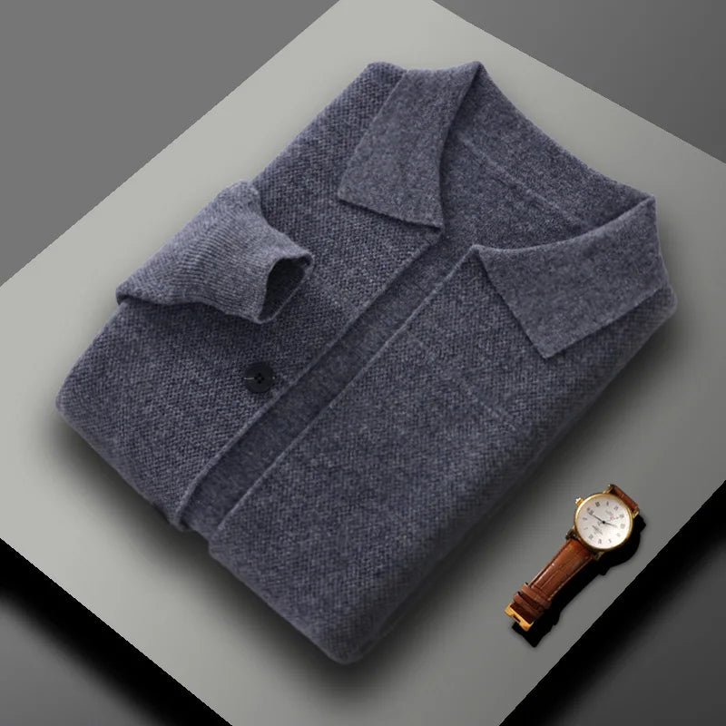 Autumn And Winter Pure Wool Cardigan Sweater Lapel Thick Knitted Coat Business Casual Coat