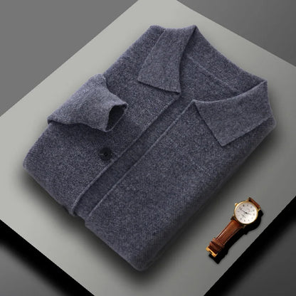 Autumn And Winter Pure Wool Cardigan Sweater Lapel Thick Knitted Coat Business Casual Coat