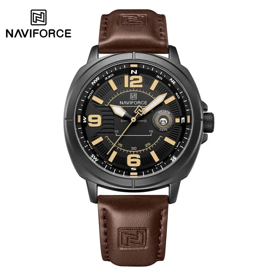 NAVIFORCE  High Quality Male Wristwatch PU Band Calendar Brand Men Quartz Watch Auto Date Display Waterproof Clocks Reloj Hombre