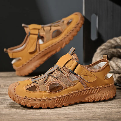 Men Outdoor Protective Toe Sandals Hollow Breathable Mesh Upper Quick Dry Lining Non Slip Walking Camping Driving Casual Shoes