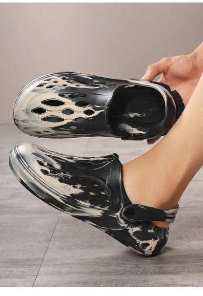 Outdoor Men's Summer Sandals Breathable EVA camouflage Slip-On Casual Shoes round Toe Flat Heel Color Block Pattern