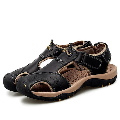 2026 New Men's Sandals Handmade Thick Bottom Rubber Breathable Casual Slip-On Beach Shoes Leather Upgraded Version