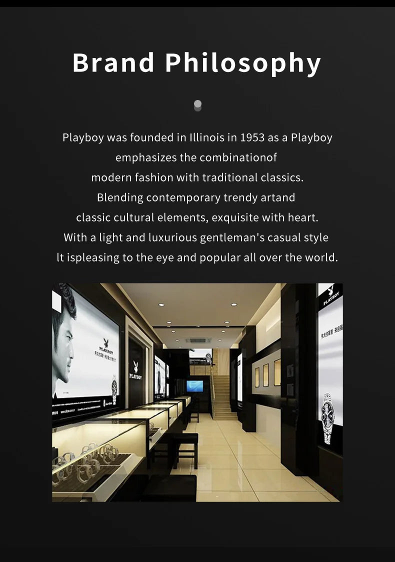 PLAYBOY 3112 Brand original authentic stainless steel strap luminous function calendar display men's quartz watch