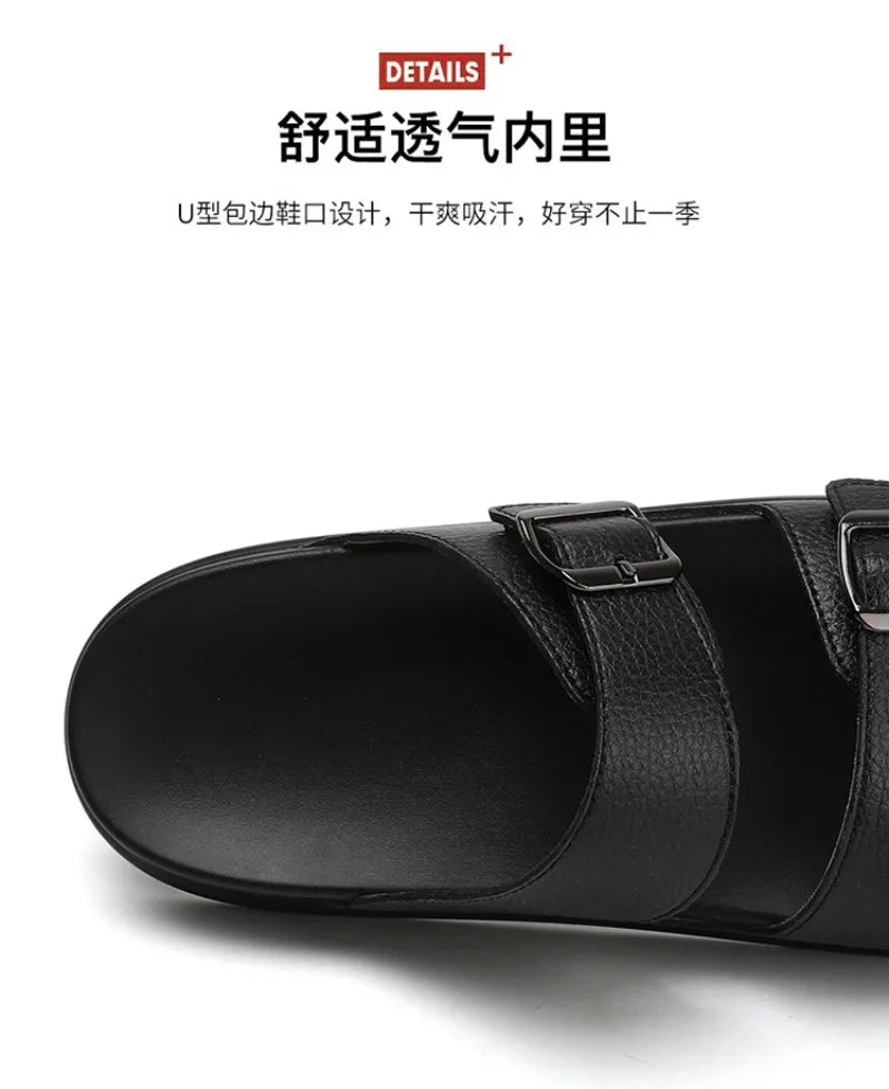 Summer Men's Slippers High Quality Cow Leather Sandals Outdoor Non Slip Platform Sandals Comfort Casual Slippers for Men Slides