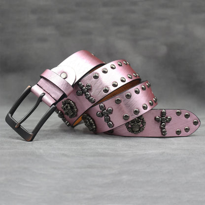 Rivet belt Cross and skull Decoration Belt Man's Goth Rock Fashion Ladies Leather Studded Gift Wild Adjustable Women Punk Belt