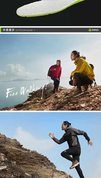 RAX Men Hiking Shoes Mid-top Waterproof Outdoor Sneaker Men Leather Trekking Boots Trail Camping Climbing Hunting Sneakers Women